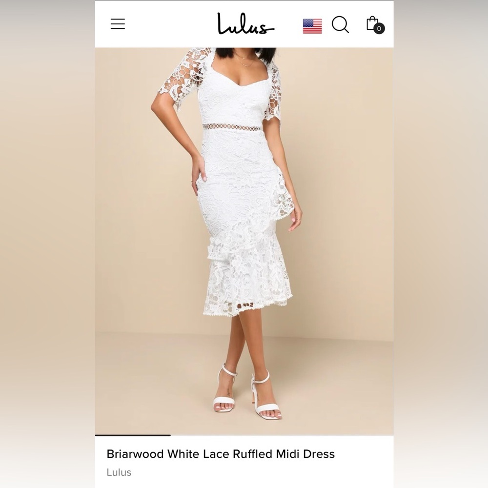 Lulus Briarwood White Lace Eyelet Ruffled Midi Dress Size M Bridal Dress